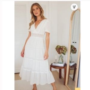 Lulu's Cotton Lace White Midi Dress Small